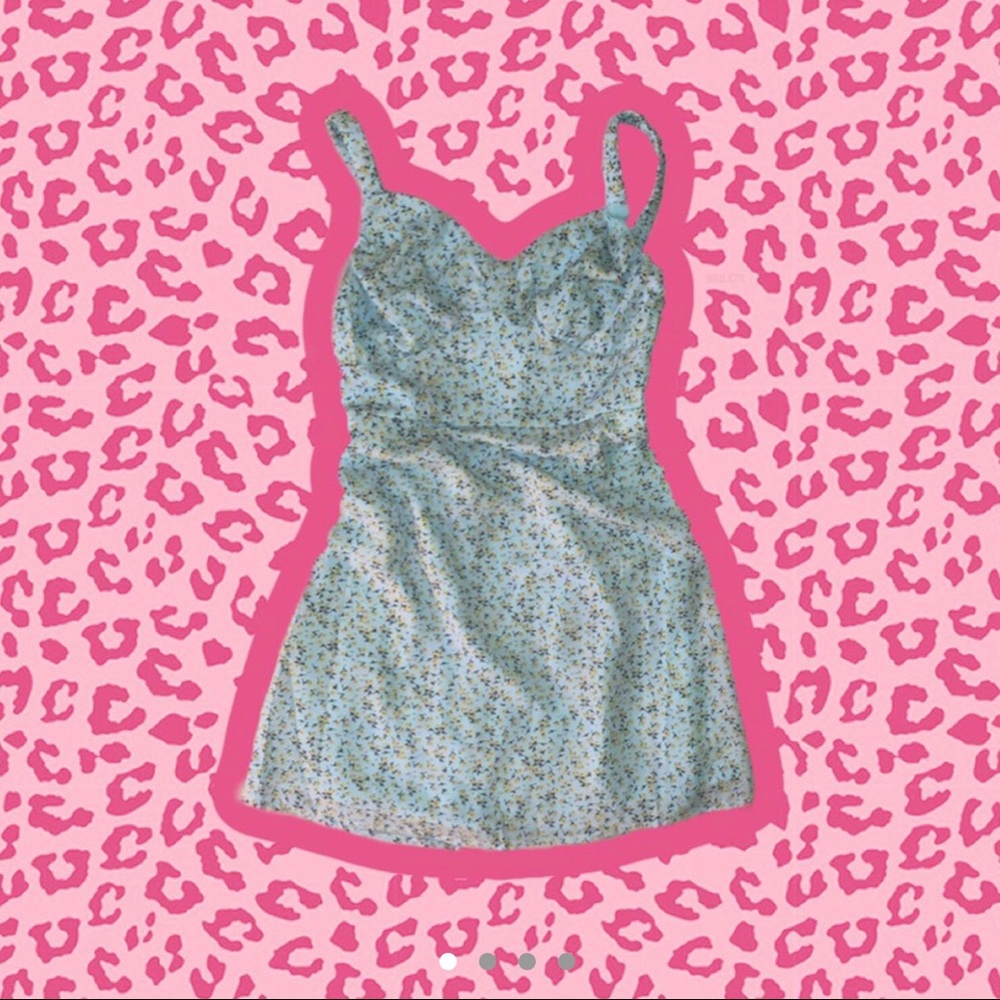 light blue yellow floral mini dress